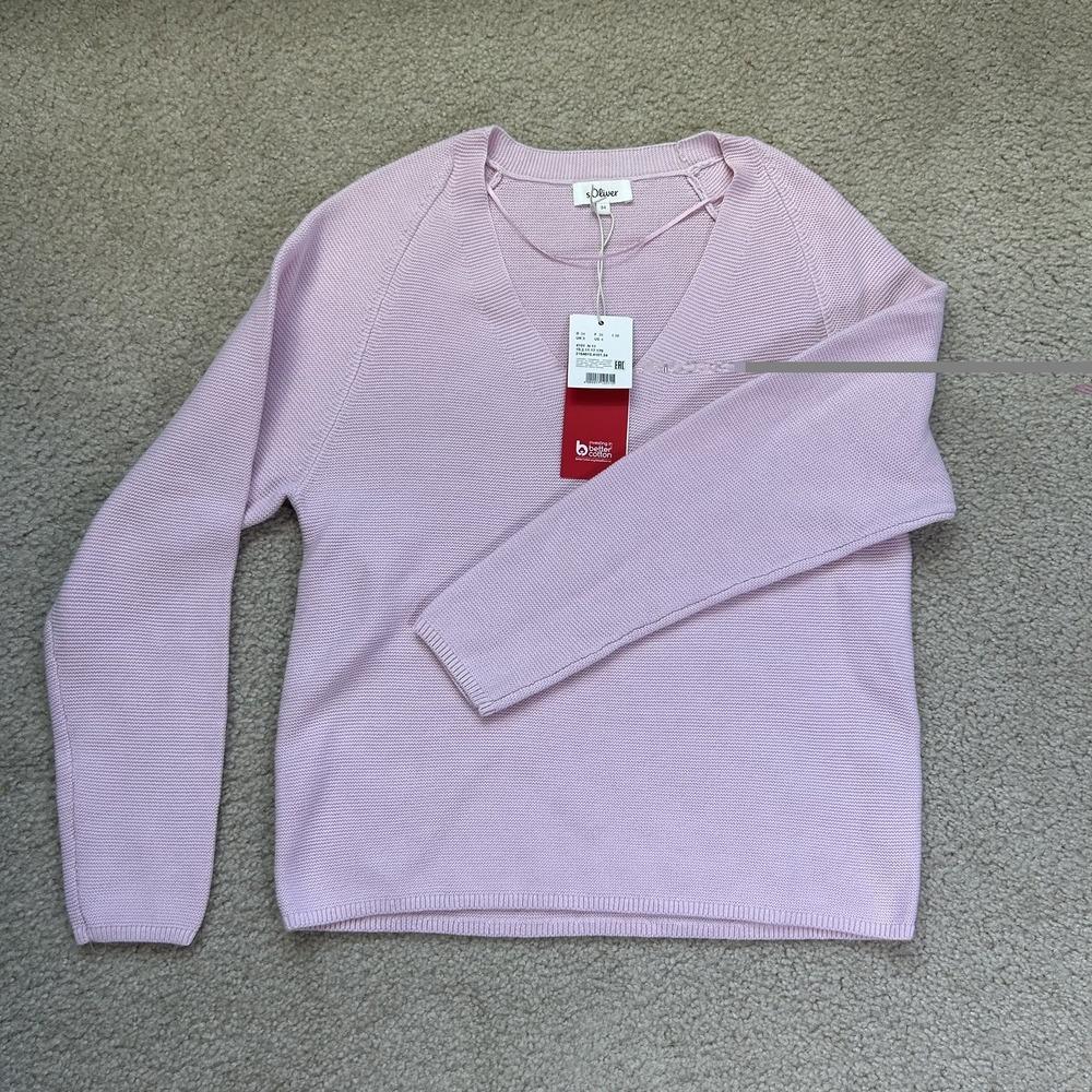 NWT s.Oliver Pink V-Neck Knit Sweater | Soft Lilac Purple Raglan Pullover Sz XS